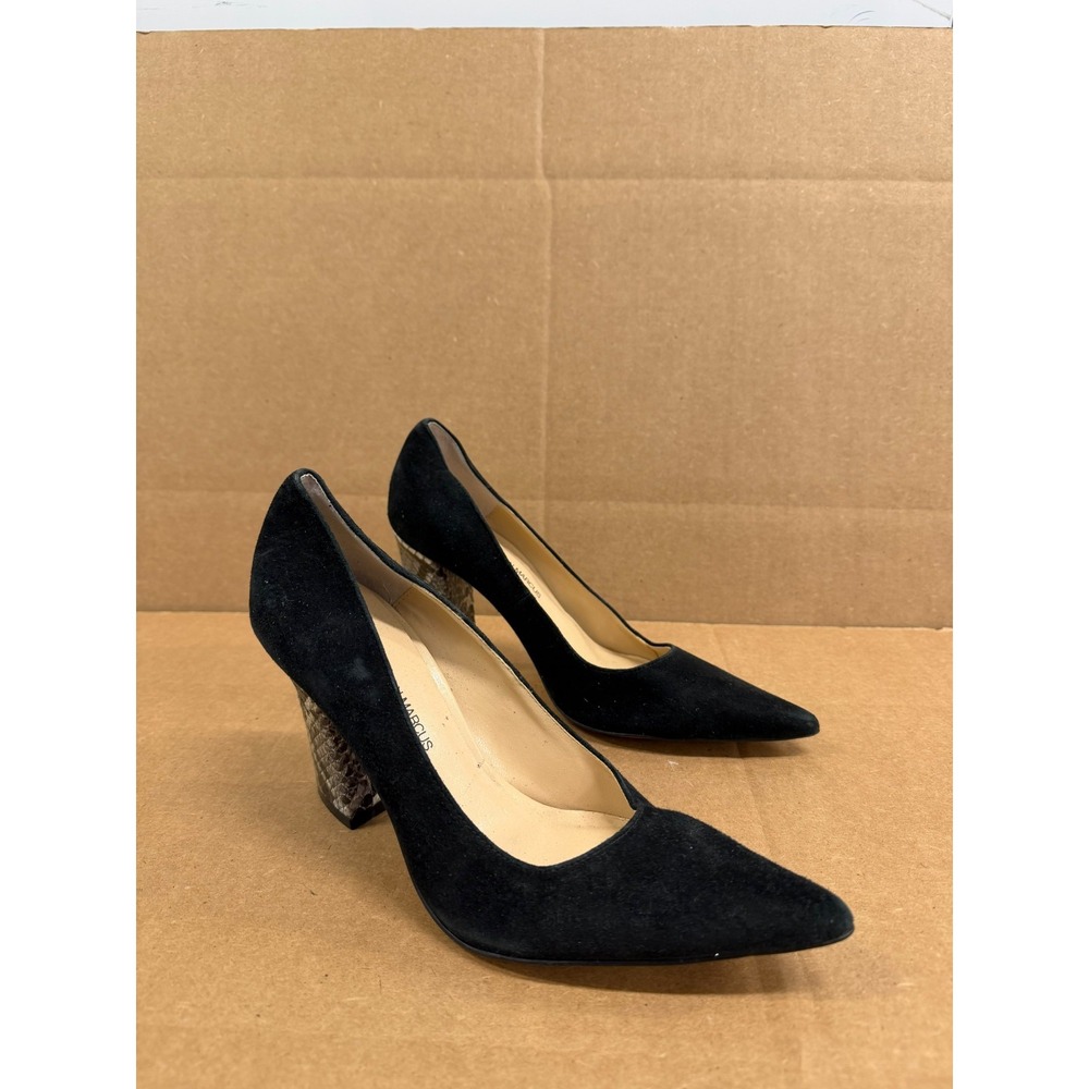 Neiman Marcus Suede Snakeskin Heel Pointed Toe Slip On Pumps Black Size 7M US